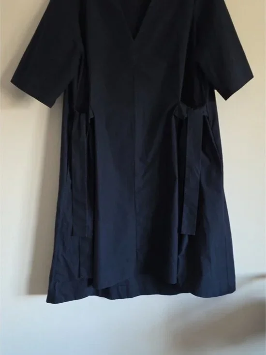 COS | V-neck Poplin Dress Side Ties Navy Sz 8 - Picture 2 of 6